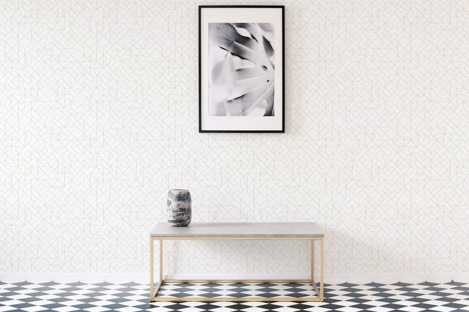 Beige and white geometric pattern wallpaper - Peel and Stick or Non-Pasted