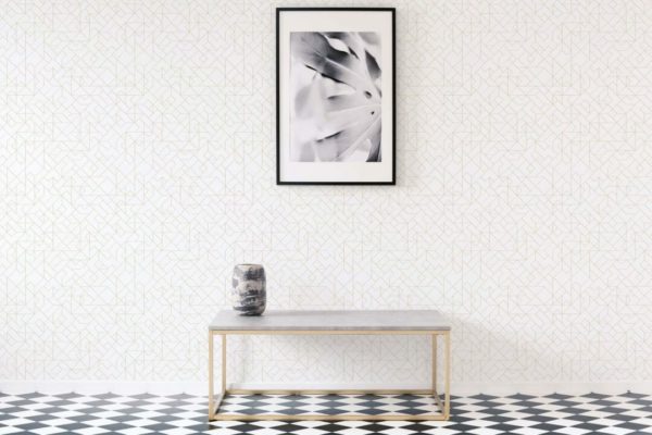 Beige and white geometric pattern stick on wallpaper