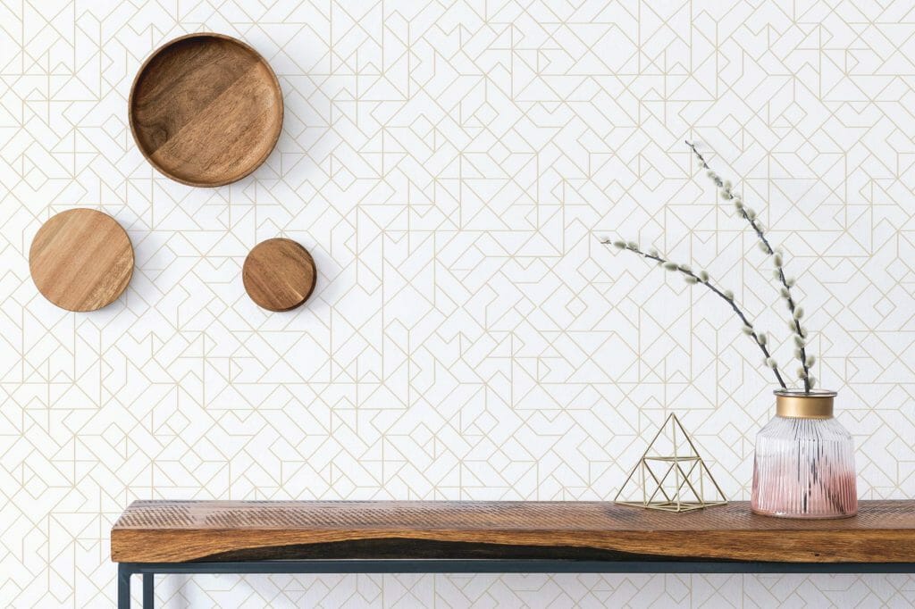 beige and white geometric peel and stick wallpaper