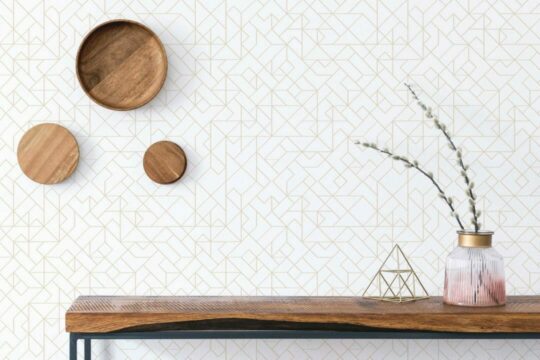 Beige and white geometric pattern peel and stick wallpaper