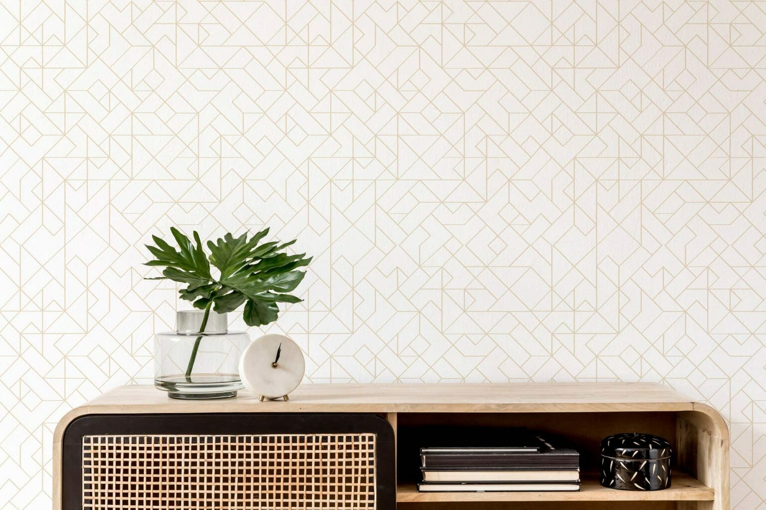 Beige and white geometric pattern wallpaper - Peel and Stick or Non-Pasted