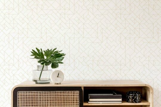 Beige and white geometric pattern peel and stick removable wallpaper