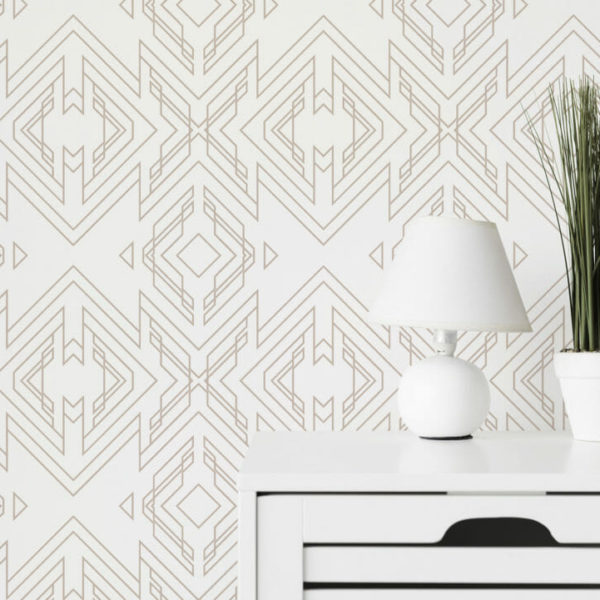 peel stick beige and white geometric wallpaper
