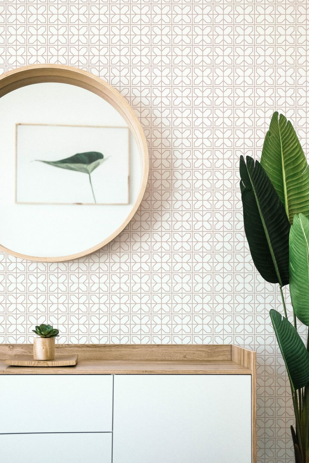 Beige and white geometric wallpaper - Peel and Stick or Non-Pasted