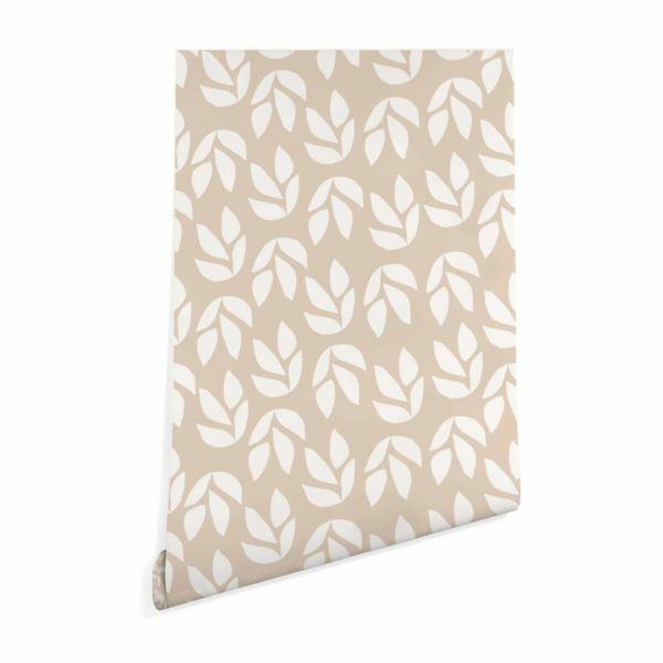 Beige and white leaf wallpaper peel and stick