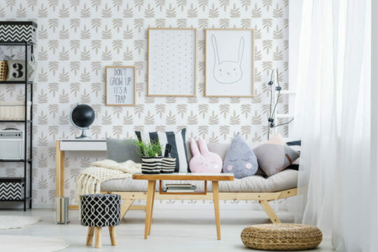Neutral beige leaf peel stick wallpaper