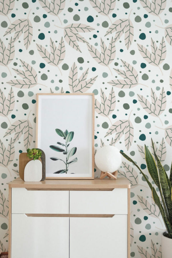 Leaf and dots stick on wallpaper