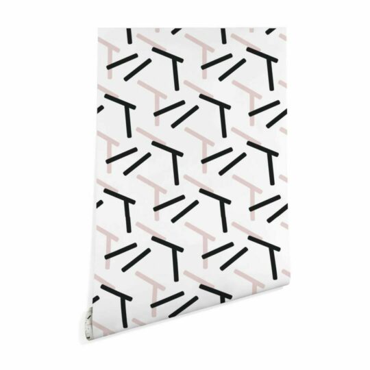 Pink, black and white abstract geometric wallpaper peel and stick
