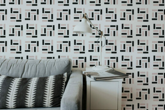 Pink, black and white geometric temporary wallpaper