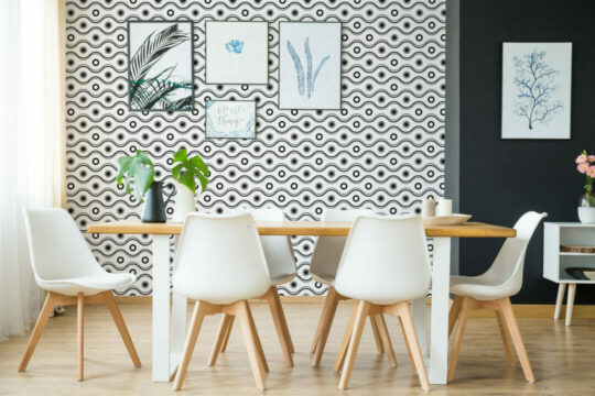 Black and white geometric retro peel and stick removable wallpaper