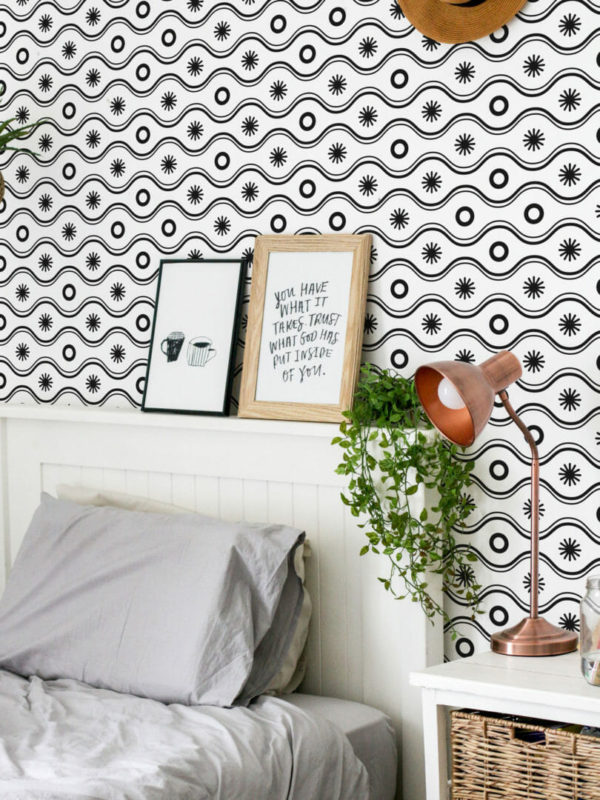 Black and white geometric retro stick on wallpaper