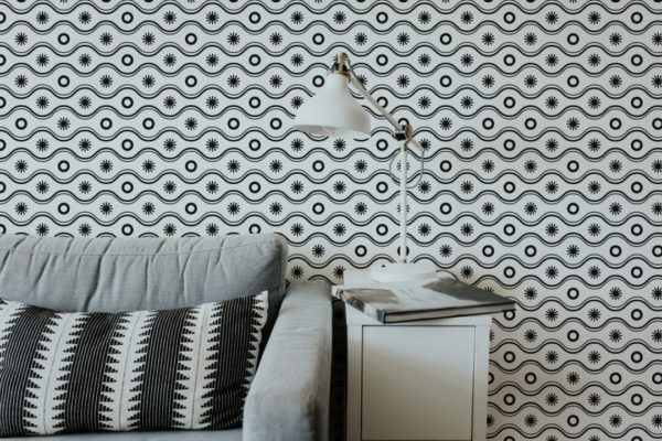 Black and white geometric retro peel stick wallpaper