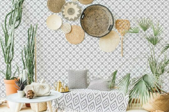 Black and white geometric circle peel and stick removable wallpaper