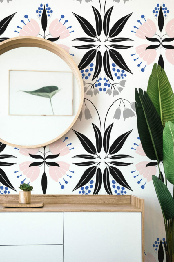 Scandinavian floral geometric peel and stick removable wallpaper