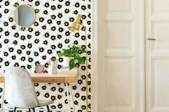 Black daisy peel and stick removable wallpaper