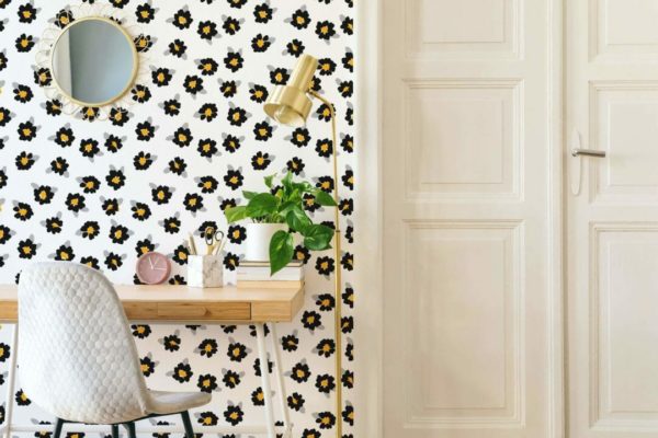 Black daisy peel and stick removable wallpaper