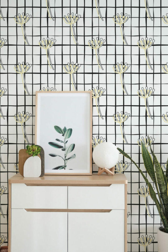 Floral grid peel and stick wallpaper