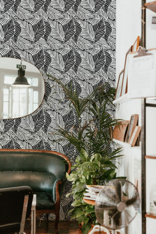 Black and white leaf wallpaper for walls