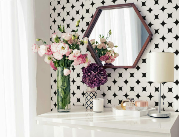 Black and white geometric stars peel and stick removable wallpaper