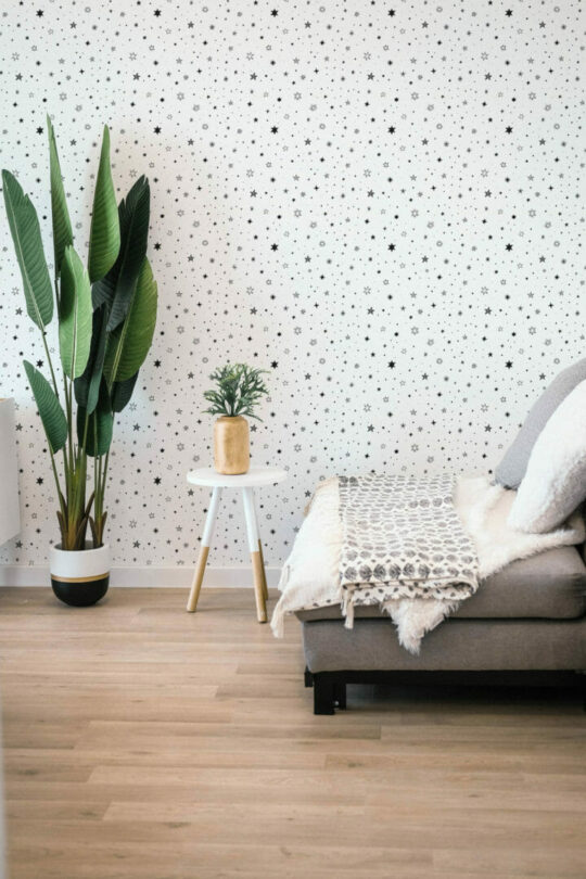 Black and white stars peel and stick removable wallpaper