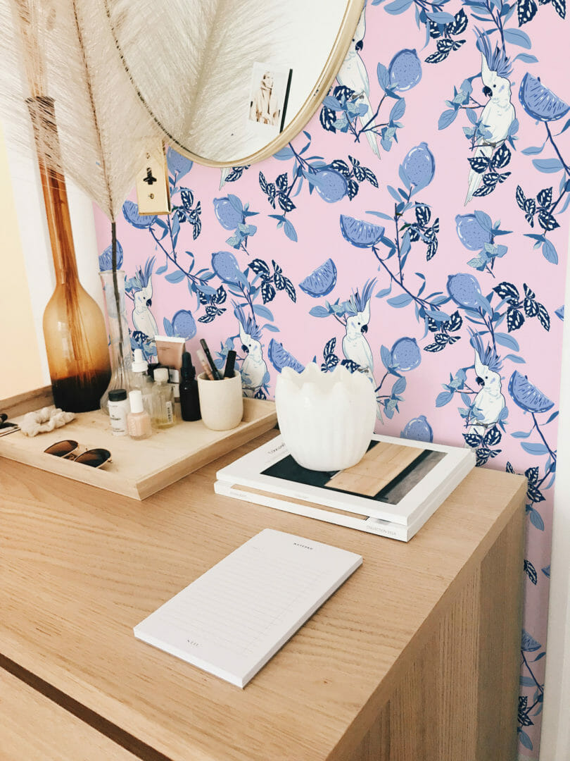 Pink tropical floral peel and stick wallpaper | Fancy Walls