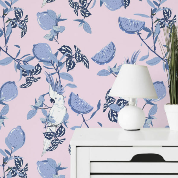 blue and pink tropical floral wallpaper peel and stick