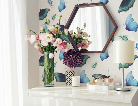 Blue butterfly self adhesive wallpaper