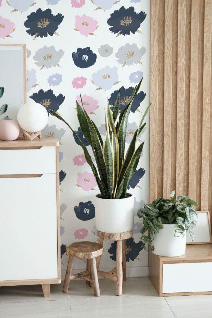 Blue and white floral peel and stick wallpaper - Fancy Walls