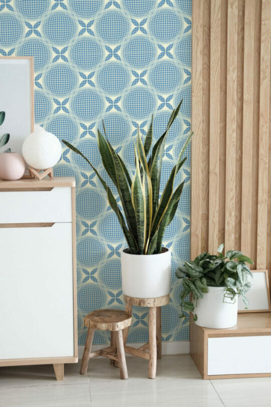 Blue abstract geometric peel and stick removable wallpaper