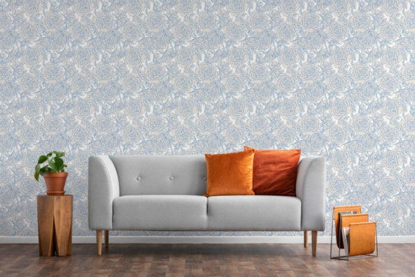 Blue peonies peel stick wallpaper