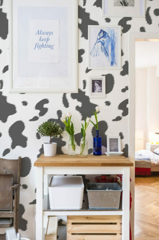 Cow print peel and stick removable wallpaper