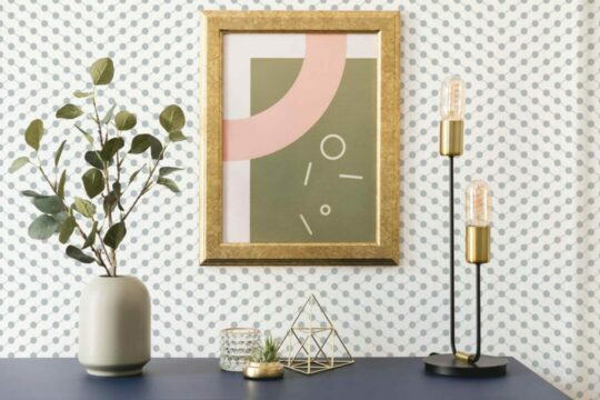 Gray polka dot peel and stick removable wallpaper