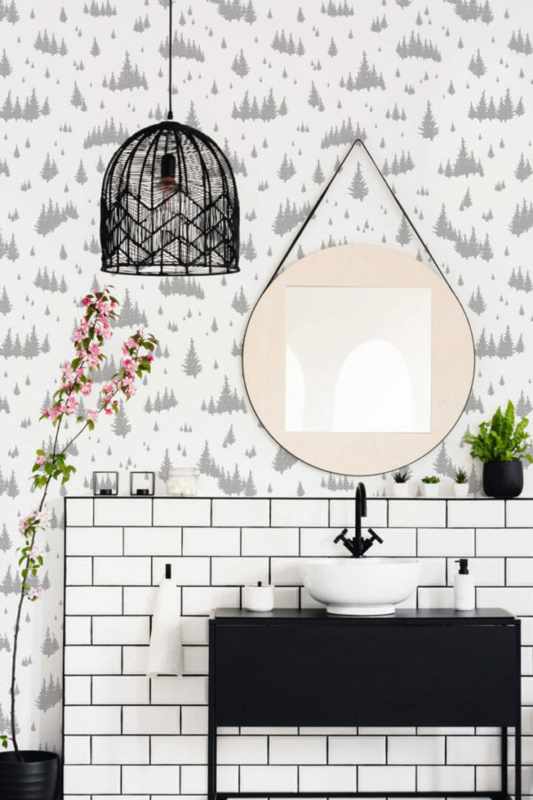 Gray fir tree stick on wallpaper