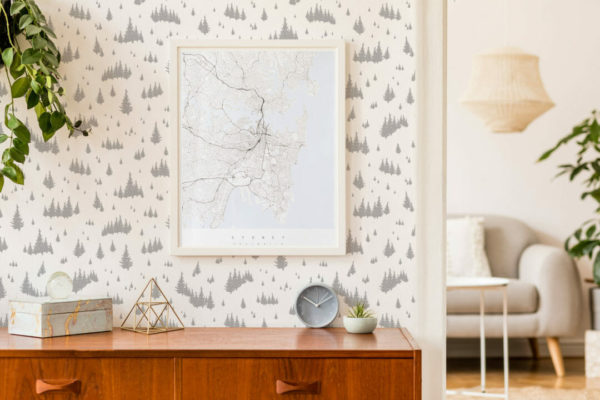 Gray fir tree peel and stick wallpaper
