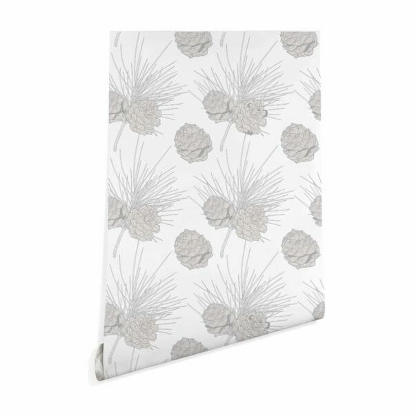 Gray and white pine cone peel and stick wallpaper | Fancy Walls