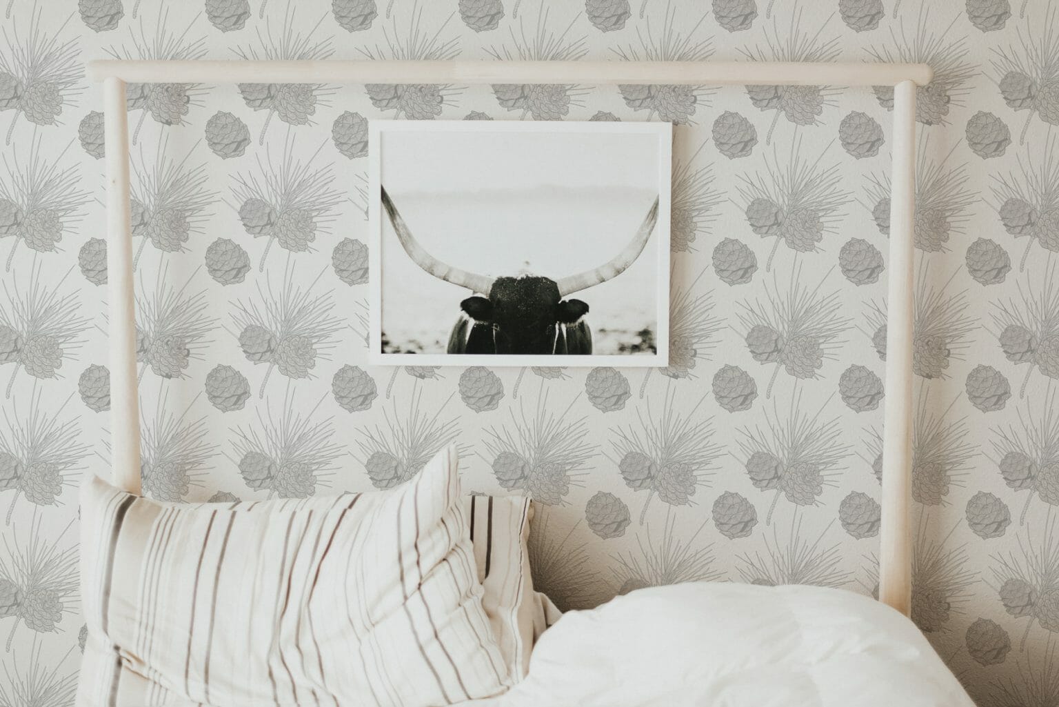 Gray and white pine cone peel and stick wallpaper | Fancy Walls