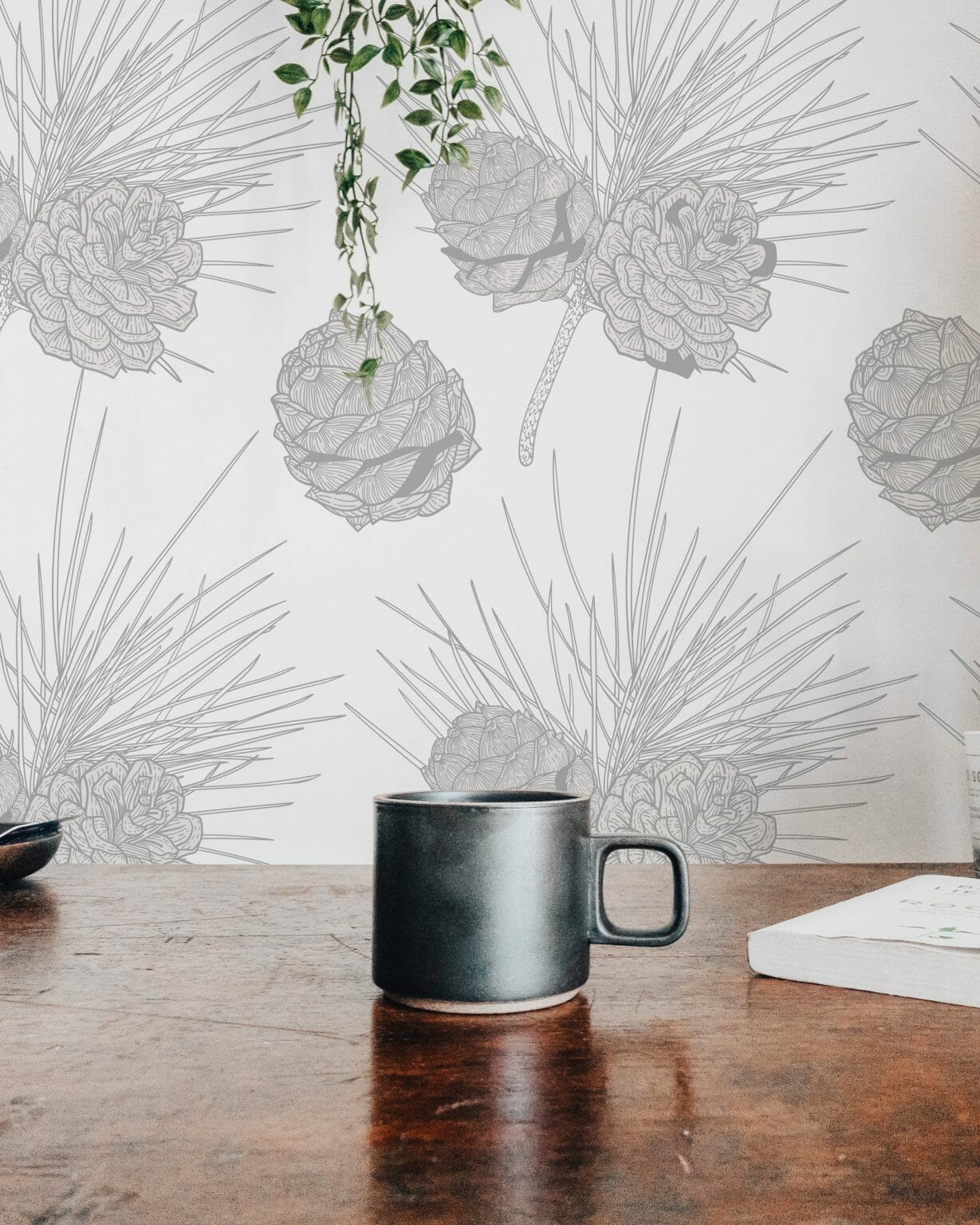 Gray and white pine cone peel and stick wallpaper | Fancy Walls