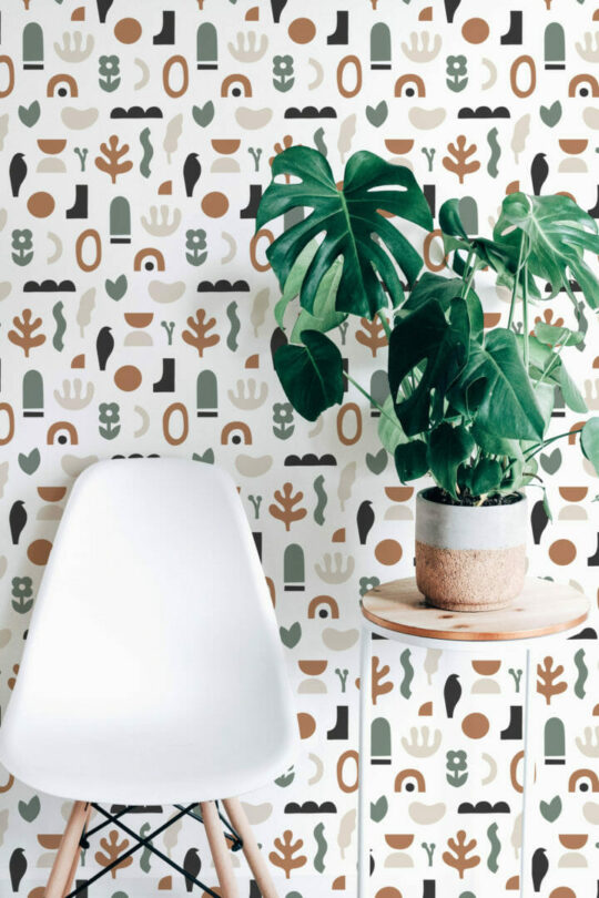 Neutral boho shapes wallpaper for walls