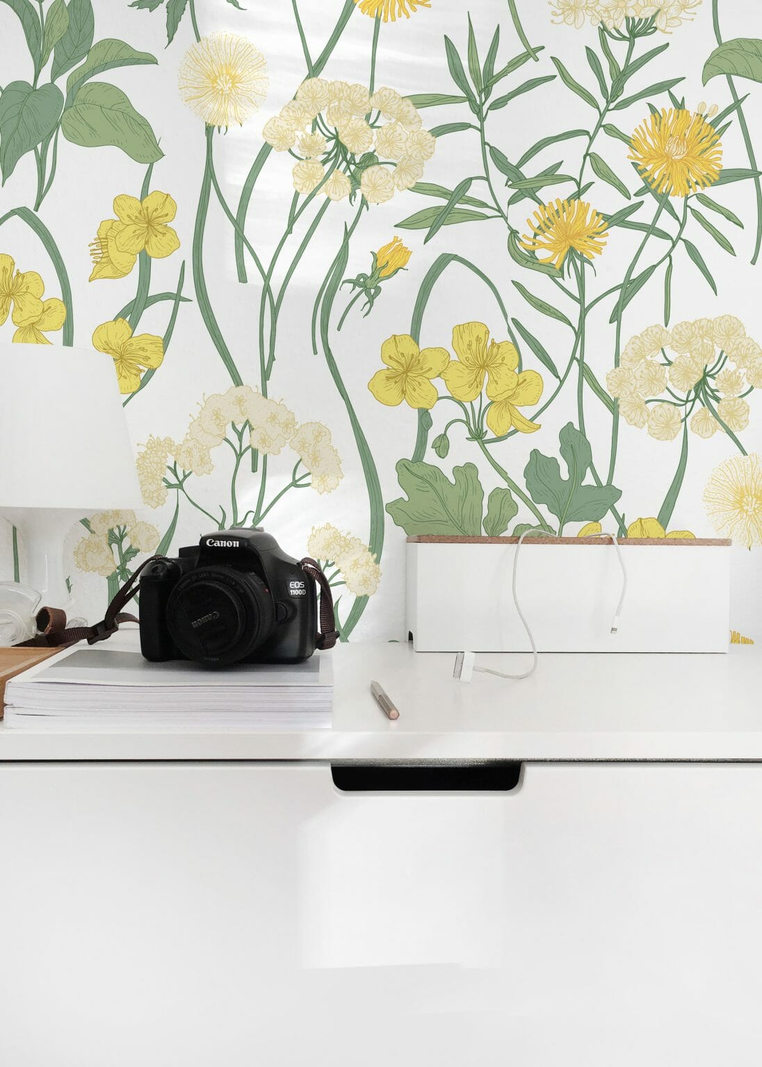Green and white floral peel and stick wallpaper - Fancy Walls