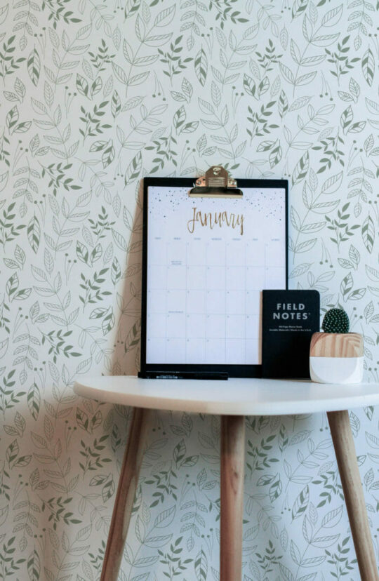 White and green leaf wallpaper for walls