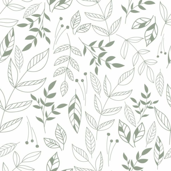 White and green leaf peel and stick wallpaper