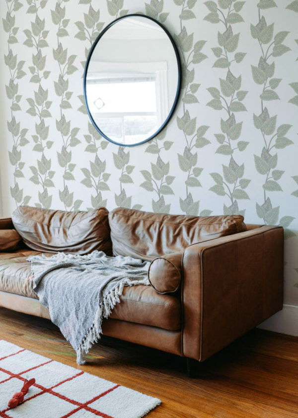 Green leaf peel and stick removable wallpaper