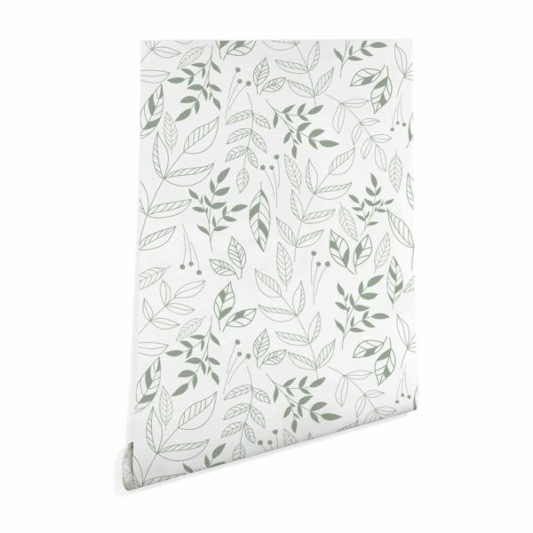 White and green leaf wallpaper peel and stick