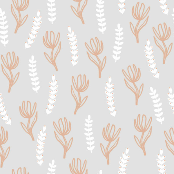 orange and gray floral traditional wallpaper