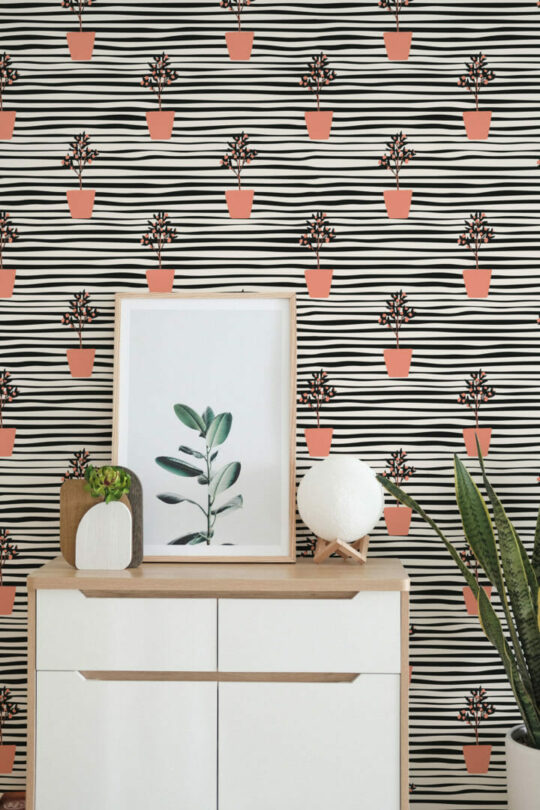Plants striped peel and stick wallpaper