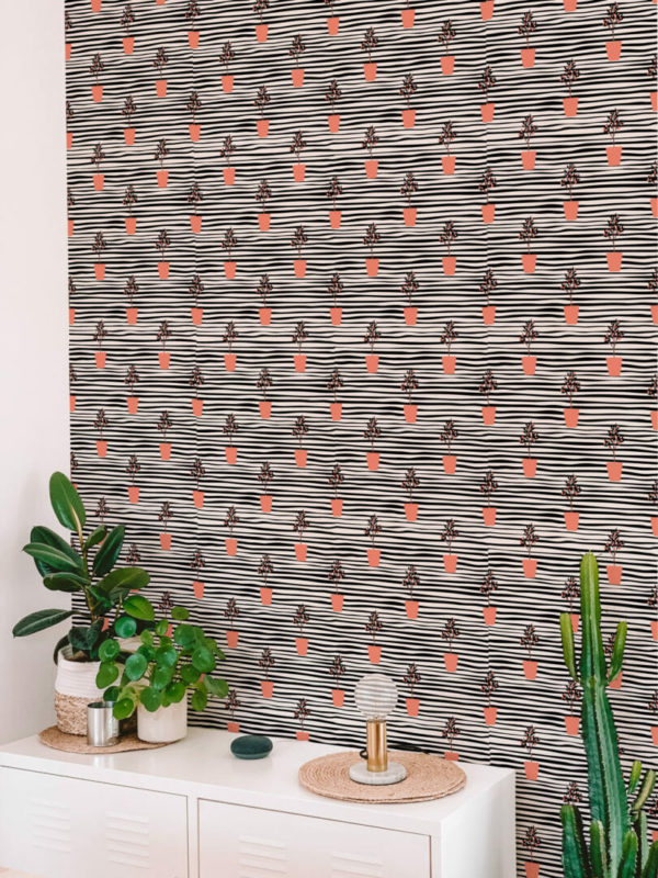 Plants striped wallpaper for walls