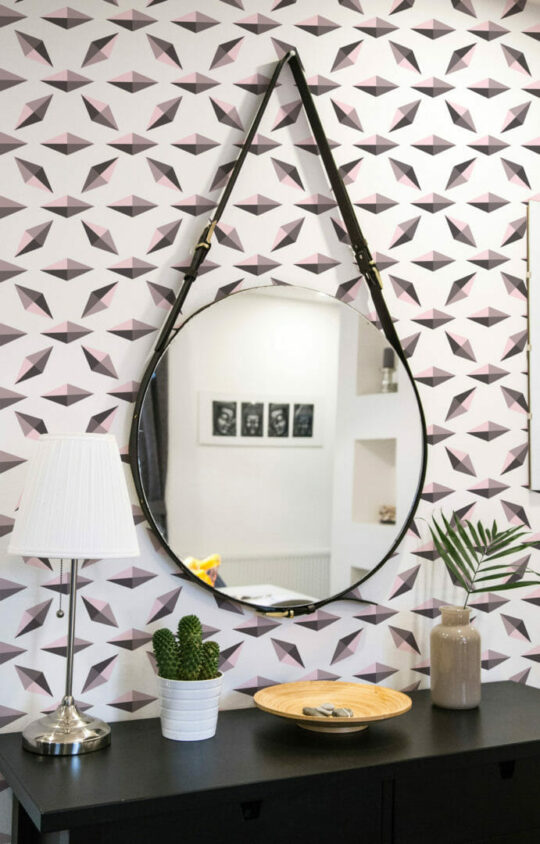 Pink and white diamond peel and stick wallpaper