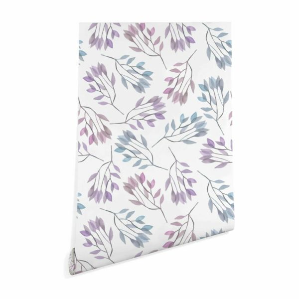 Blue and purple leaf wallpaper peel and stick