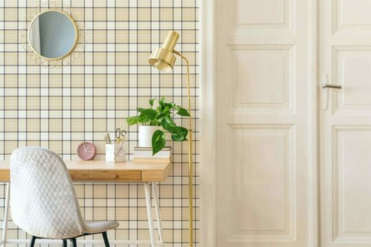 Beige plaid peel and stick removable wallpaper