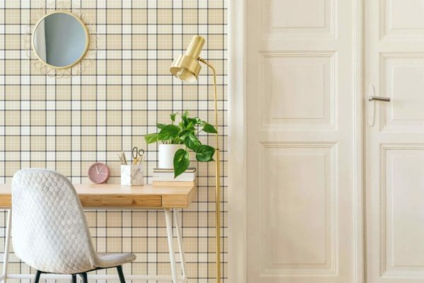 Beige plaid peel and stick removable wallpaper